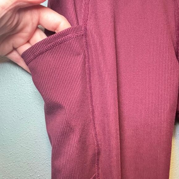 Lukka Lux Womens Ribbed Leggings Medium Burgundy Side Pockets Athletic - Picture 5 of 10